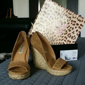 Suede open toe wedge espadrilles